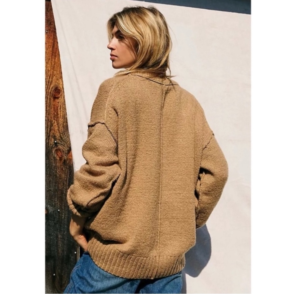 Free People Retro 90s Brookside Slouchy Tunic Sweater Camel Tan Medium - Picture 14 of 17